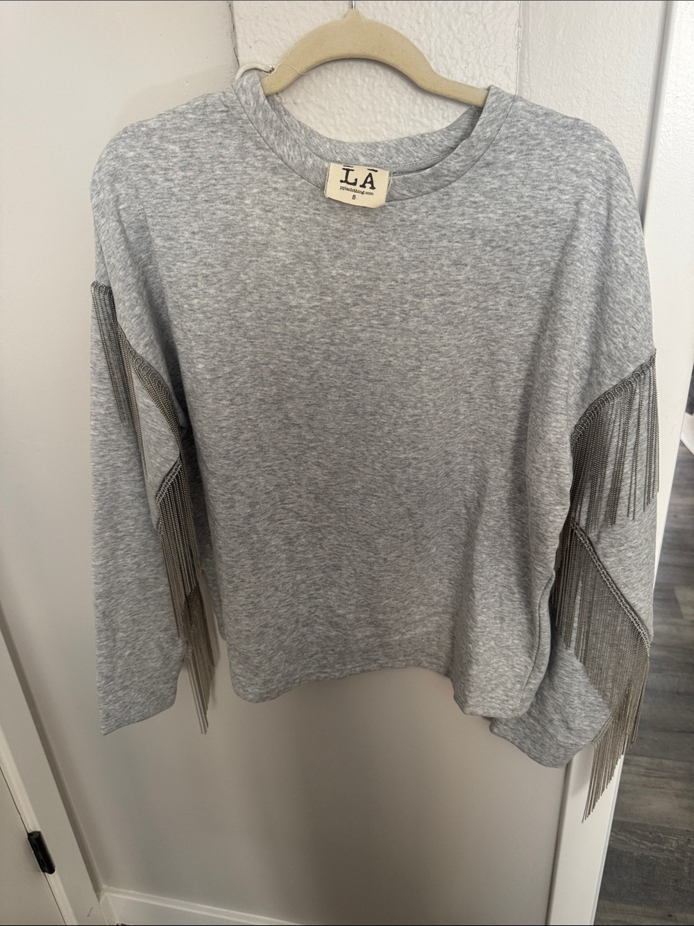 Grey sweatshirt/sweater with silver fringe detail